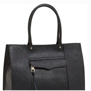REBECCA MINKOFF M.A.B Medium Black Saffiano Leather Tote Bag for Women NWOT